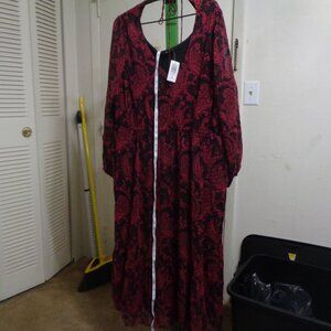 Torrid 3 22/24 Tea Length Clip Dot Open Back A-Line Dress Paisley Red & Black